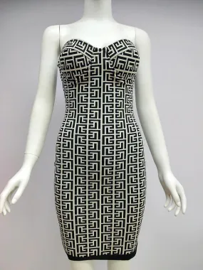 Geometric Strapless Bustier Top Mini Bandage Bodycon Dress