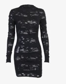 Gothic Black Mini Dress (Bodycon) - Gothic Black Mini Dress, Street Style Rock Punk Cutout Vintage High Waist Long Sleeve Skinny Party Dress