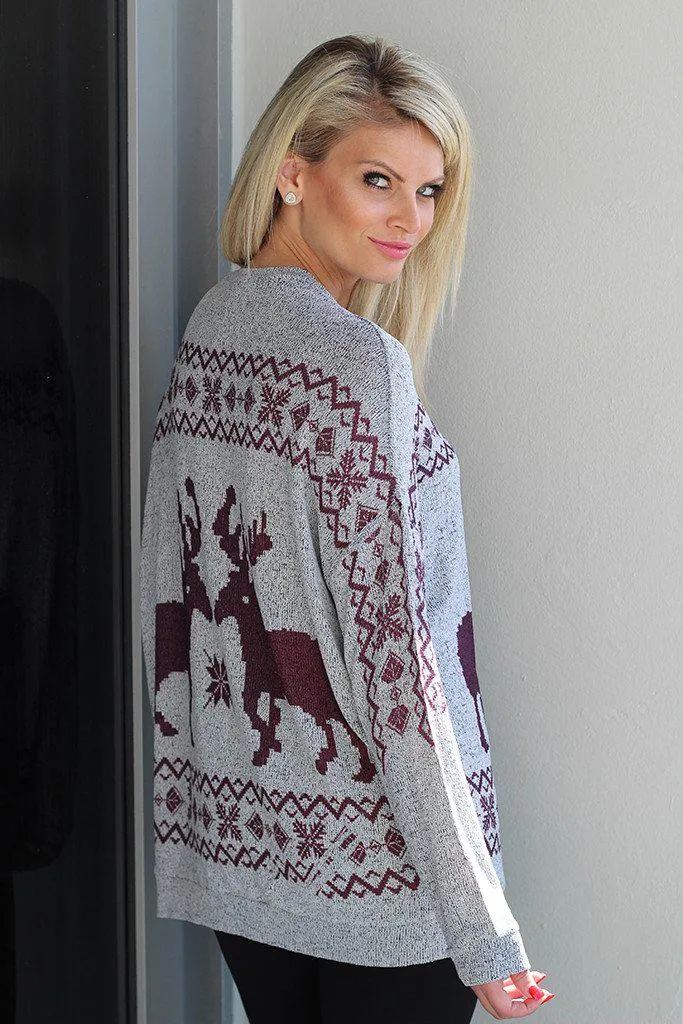 Gray And Burgundy Reindeer Top