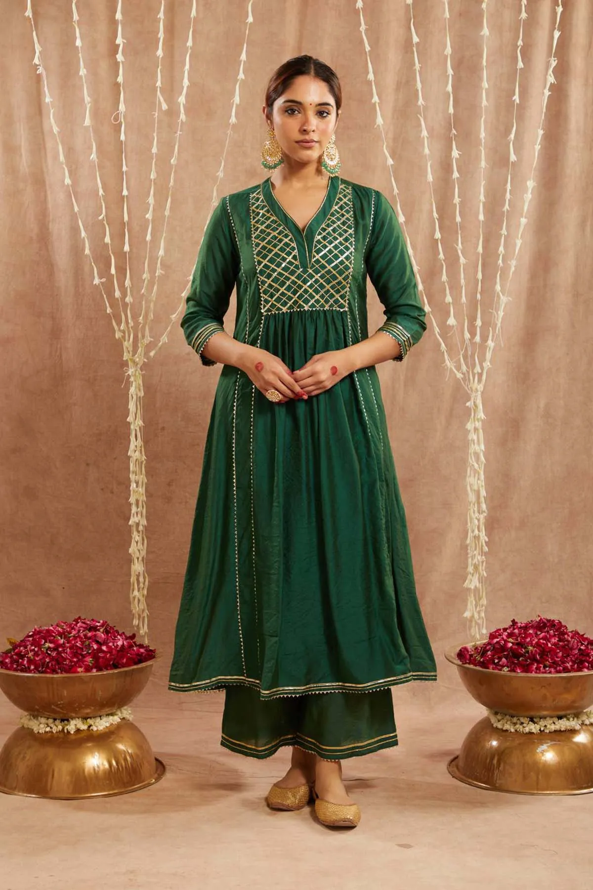Green Gota Chanderi Kurta Set