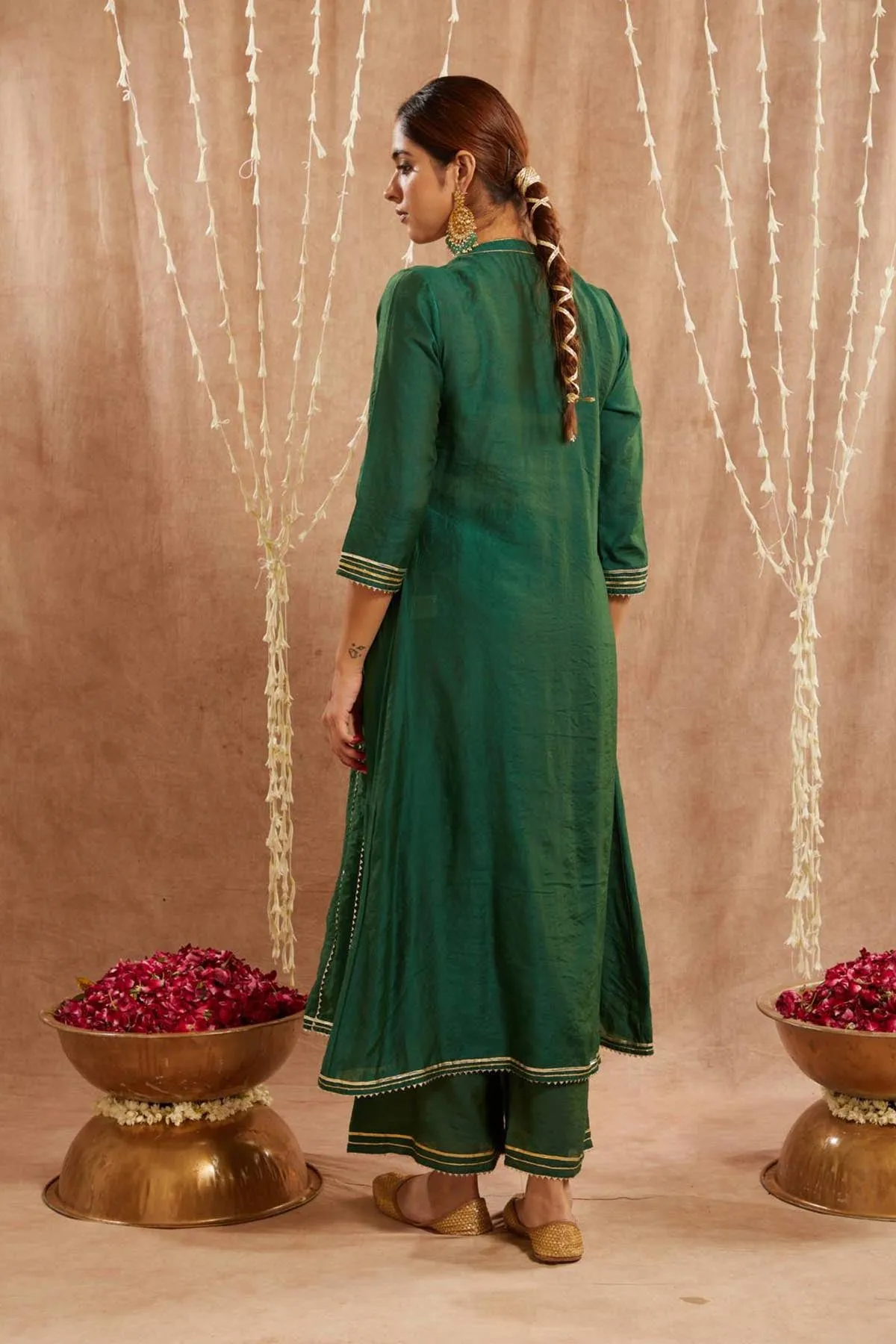 Green Gota Chanderi Kurta Set