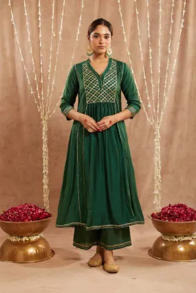Green Gota Chanderi Kurta Set