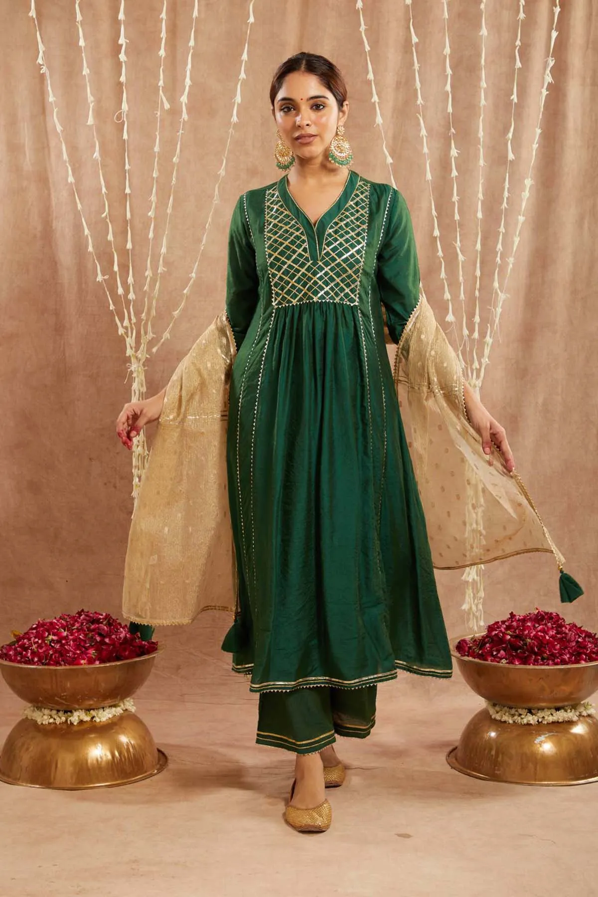 Green Gota Chanderi Kurta Set