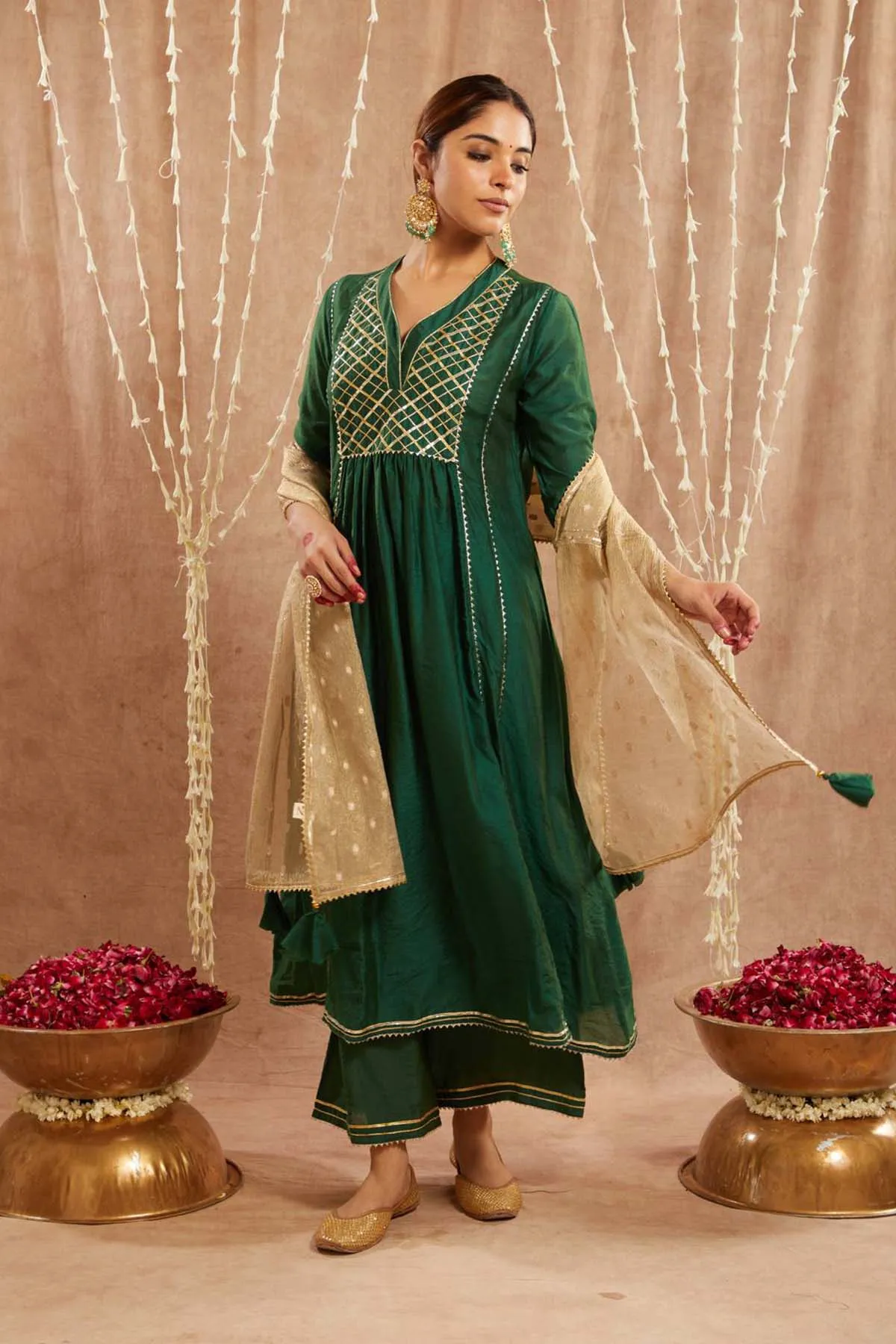 Green Gota Chanderi Kurta Set