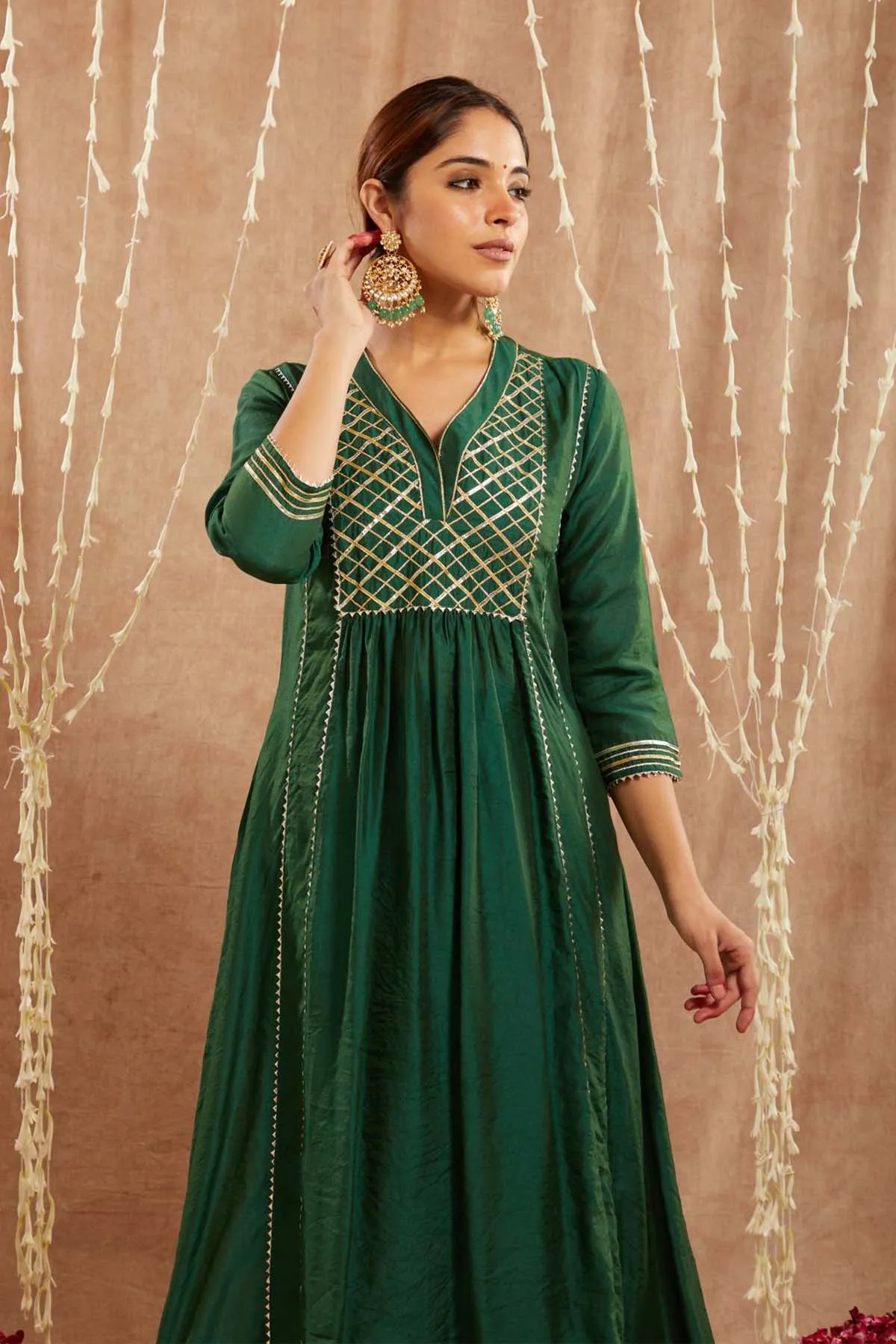 Green Gota Chanderi Kurta Set
