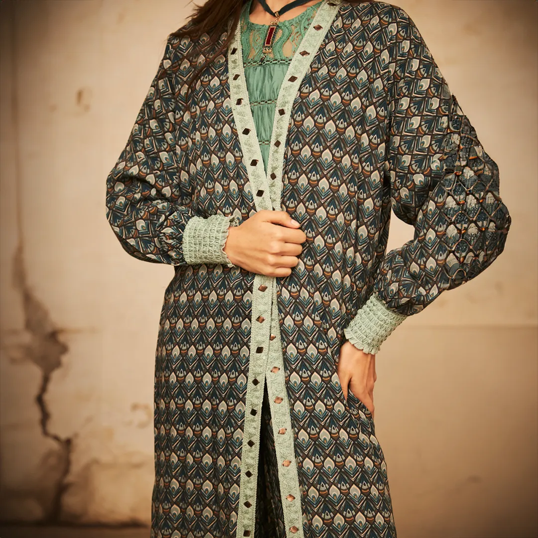 Green 'Shanil' Long Kimono by NKN Nekane