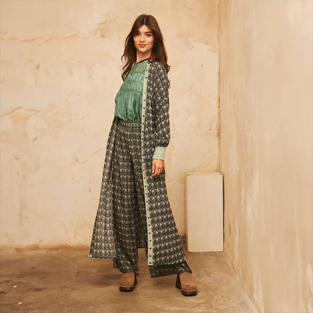 Green 'Shanil' Long Kimono by NKN Nekane