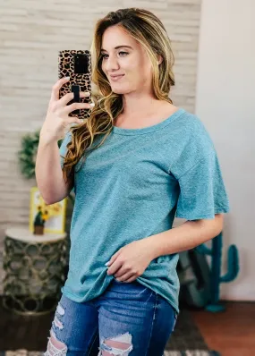 Heather Blue Flared Short Sleeve Top