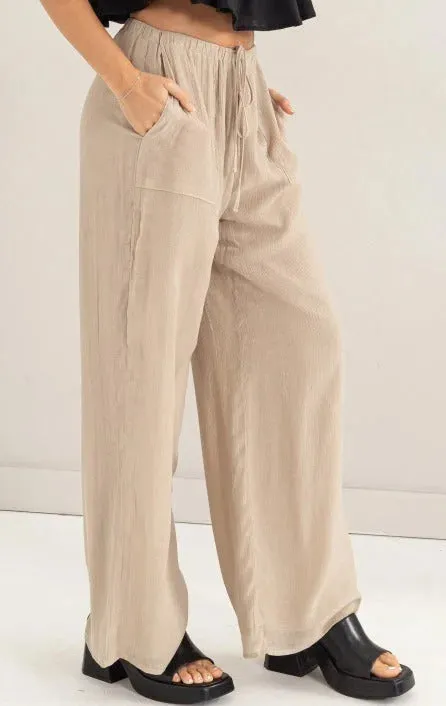 HIGH RISE LINEN BLEND WIDE LEG PANTS