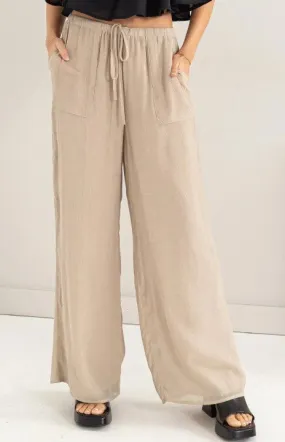 HIGH RISE LINEN BLEND WIDE LEG PANTS
