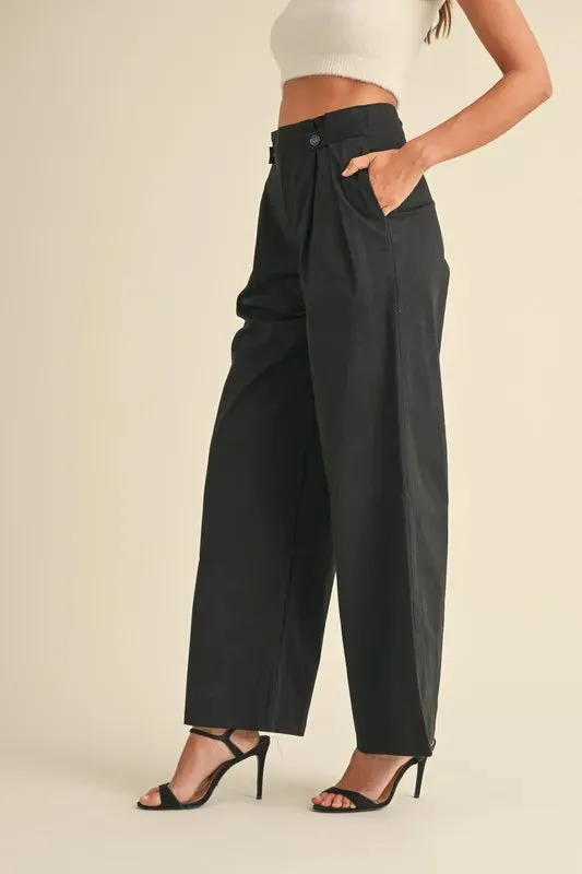 High Waist Front Pleated Wide Leg Pants