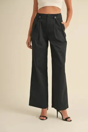 High Waist Front Pleated Wide Leg Pants