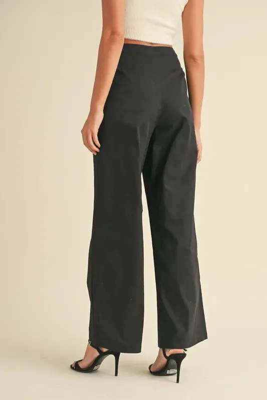 High Waist Front Pleated Wide Leg Pants
