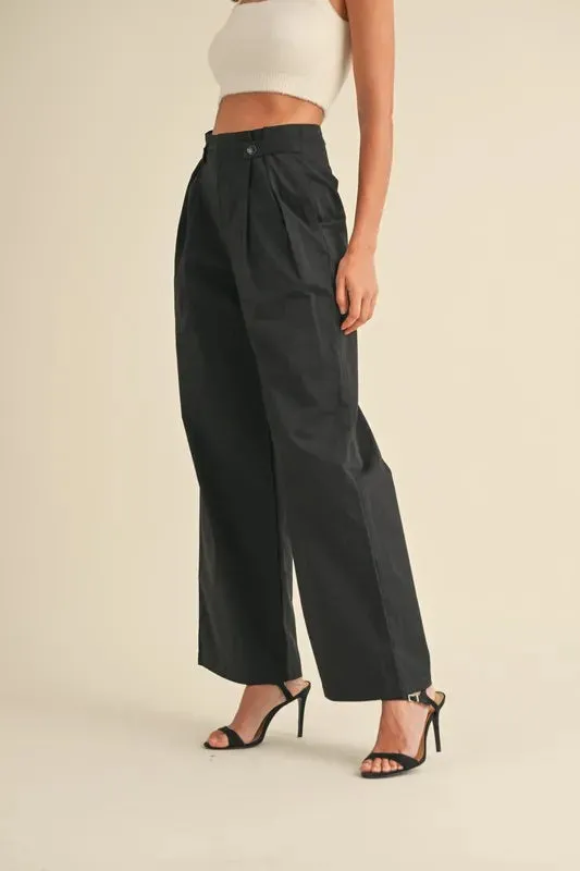 High Waist Front Pleated Wide Leg Pants