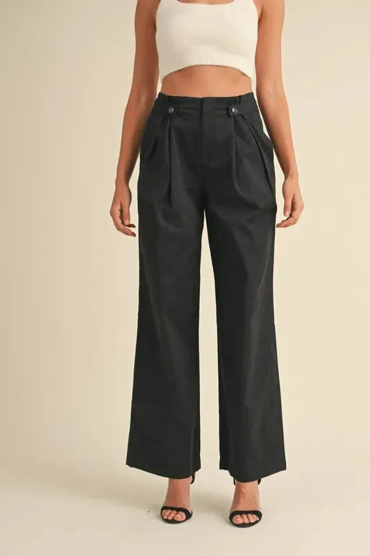 High Waist Front Pleated Wide Leg Pants