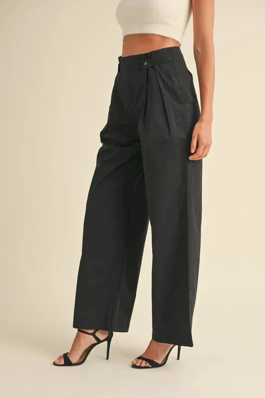 High Waist Front Pleated Wide Leg Pants