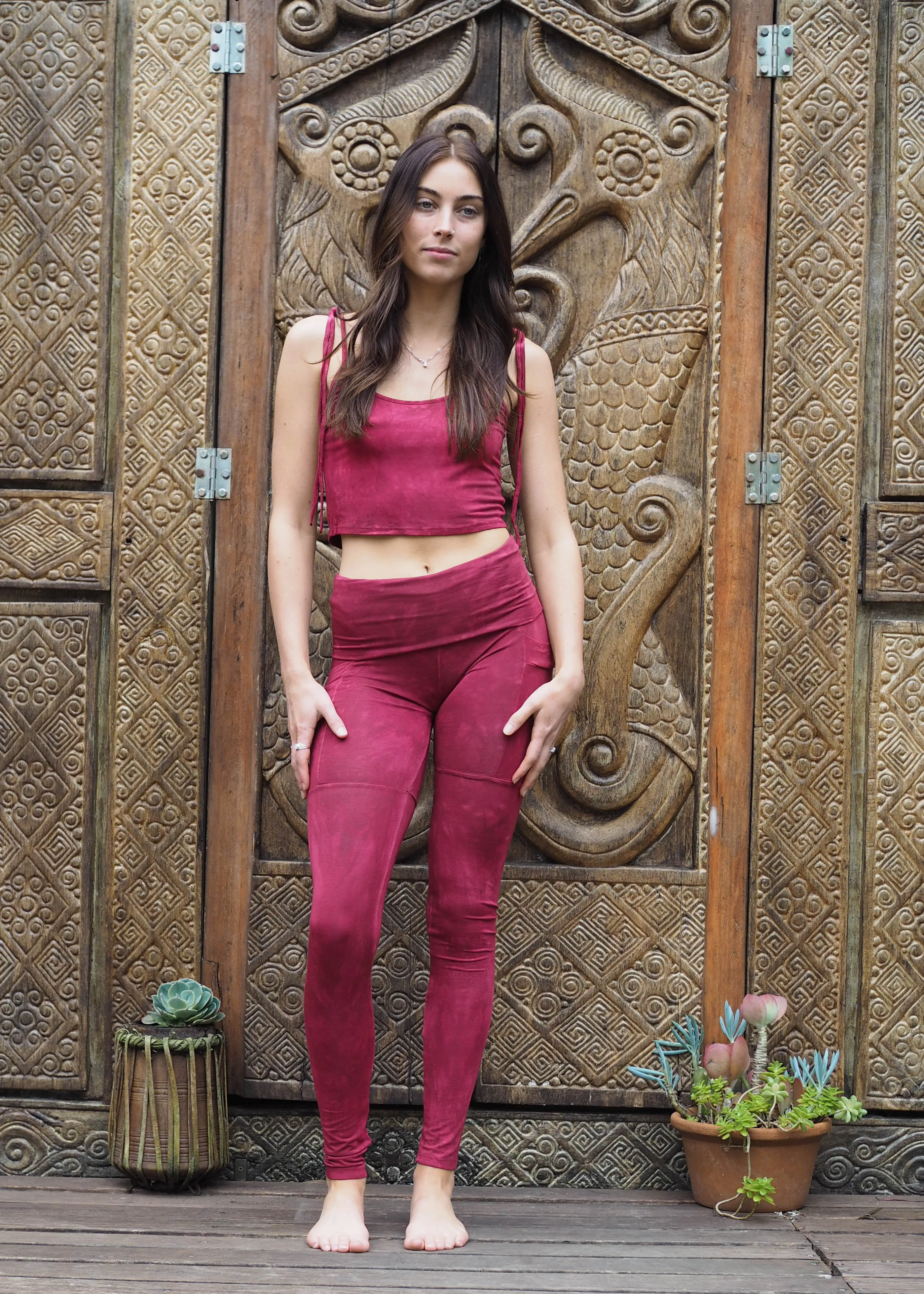 High Waist Pocket Yoga Tights - Warm Plum
