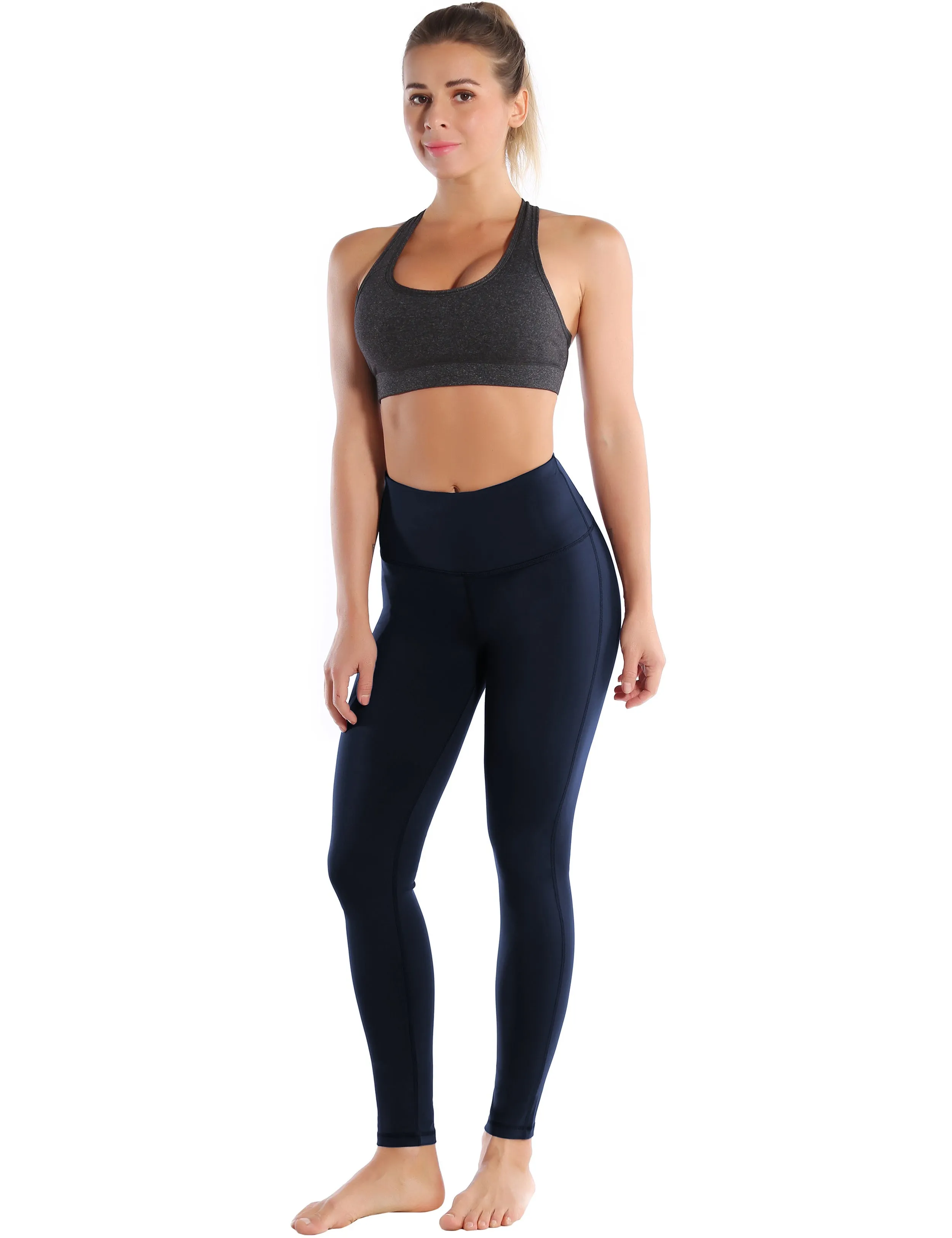High Waist Side Line Gym Pants darknavy_Gym