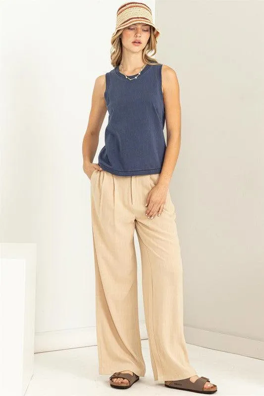 high waist wide leg linen pant