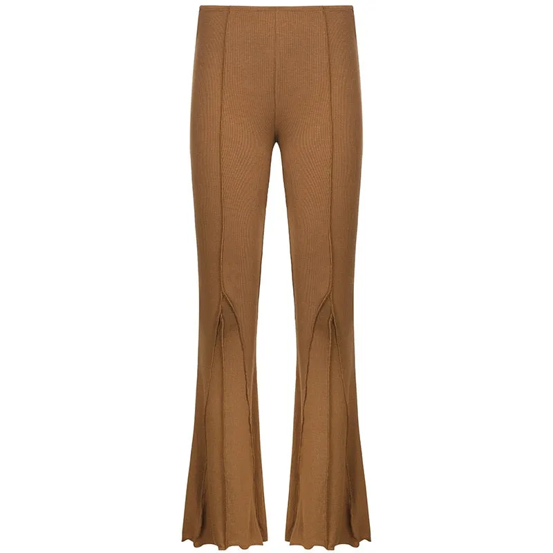 Hip Huggers Bell Bottoms Ribbed Stretch Flare Pants Groovy Seams Hippie Low Waist Leggings Brown Black Light Gray Or White Available In Sizes Small Medium Or Large