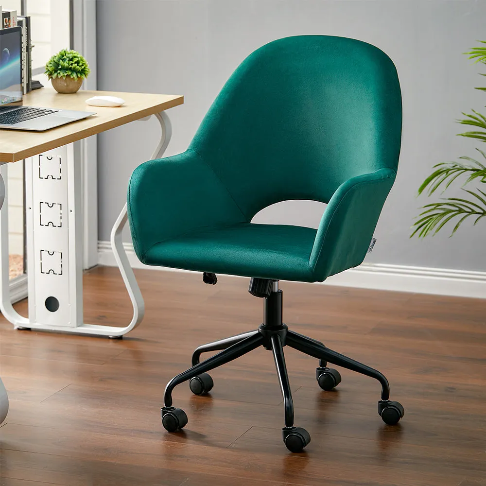 Home Office Velvet Upholstered Swivel Chair Hollow Backrest Accent Chair