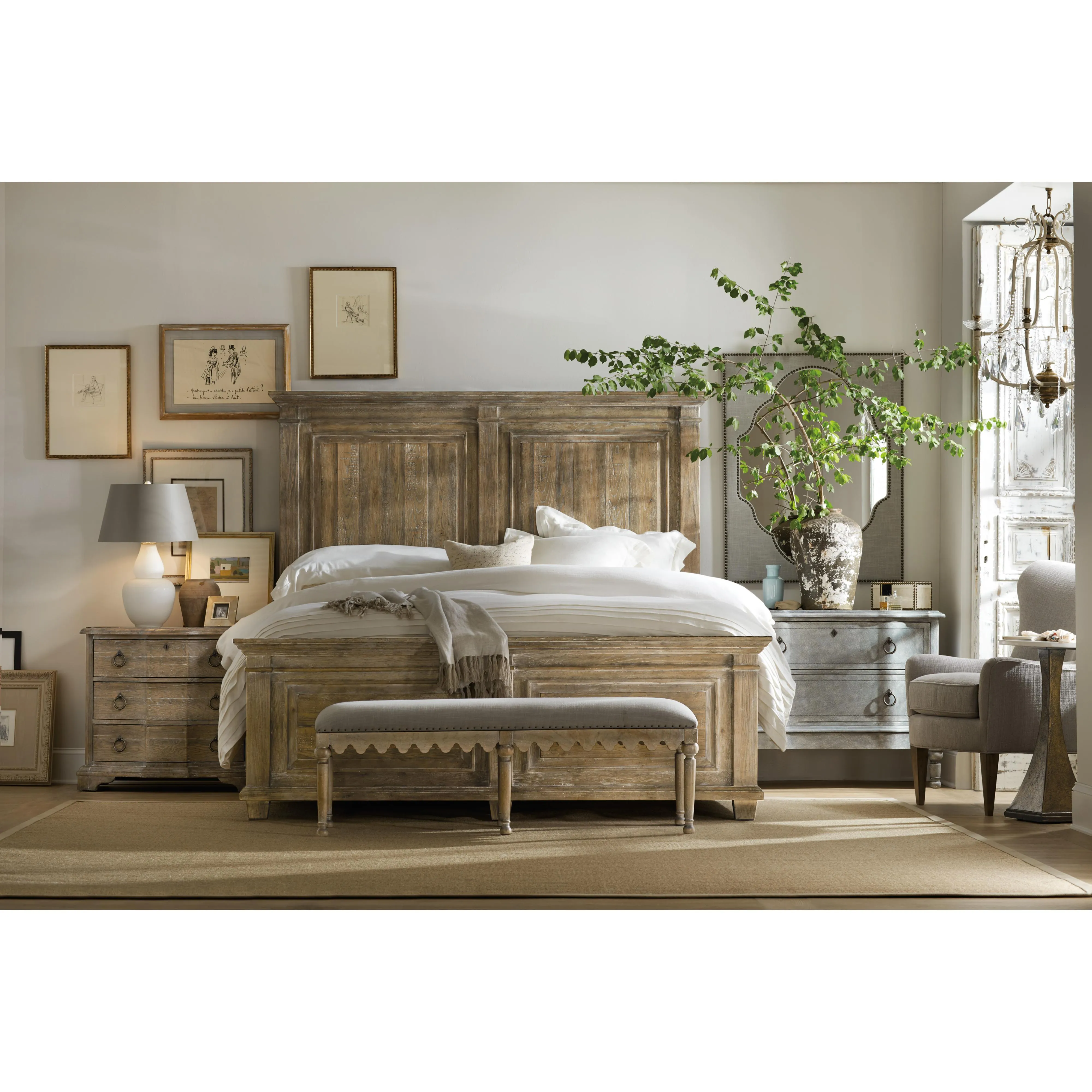 Hooker Furniture 5750-90266-MWD Boheme Laurier King Panel Bed