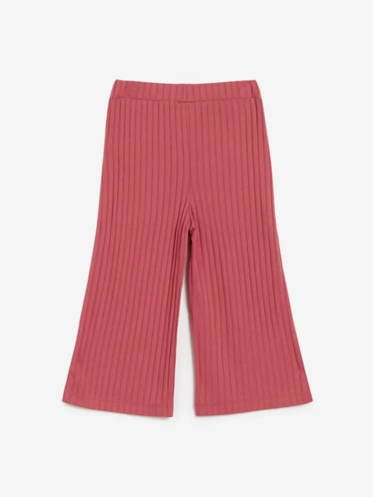HOP Kids Persian-Rose Ribbed Wide-Leg Palazzos