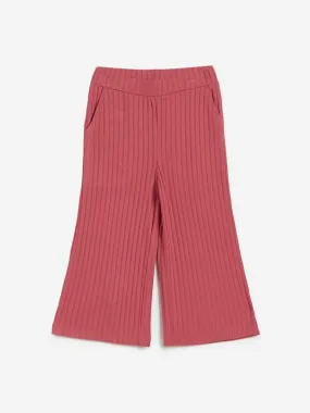 HOP Kids Persian-Rose Ribbed Wide-Leg Palazzos