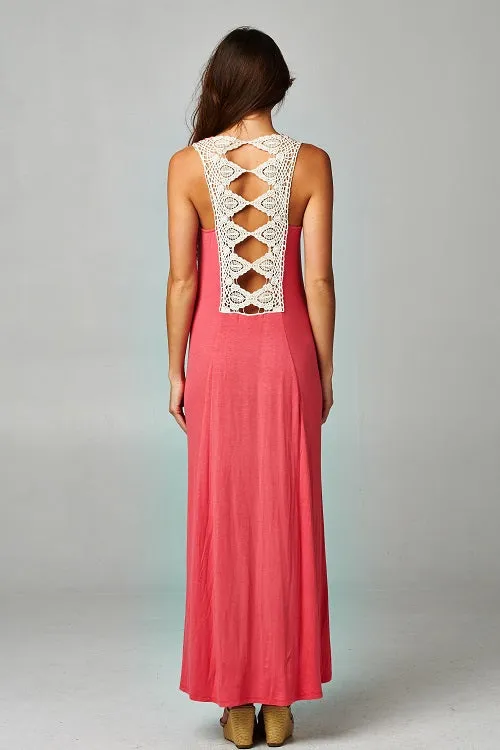 Hourglass Crochet Open Back Tank Maxi Dress