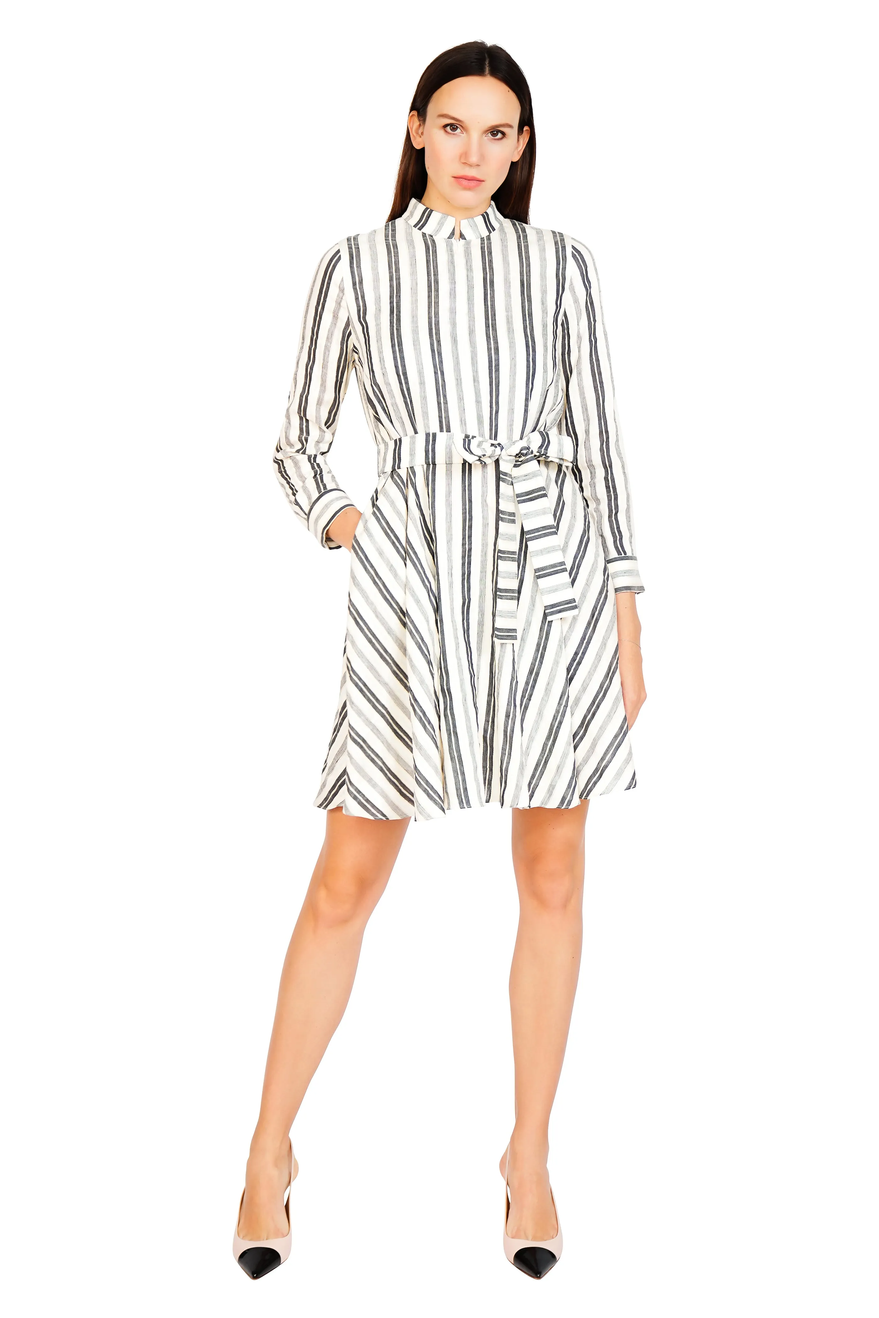 Imalda High-neck Zipper Flared Shirtdress