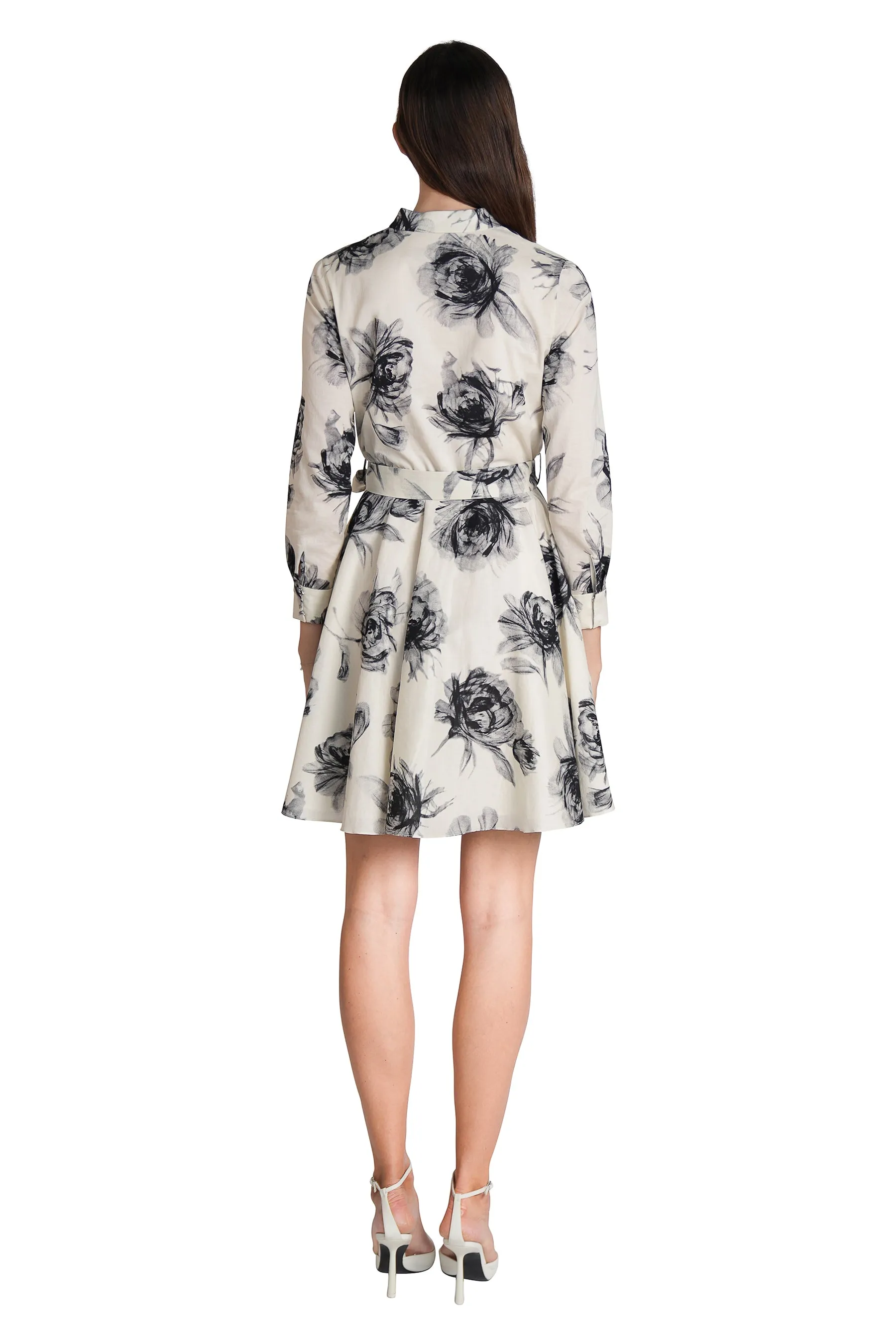Imalda High-neck Zipper Flared Shirtdress