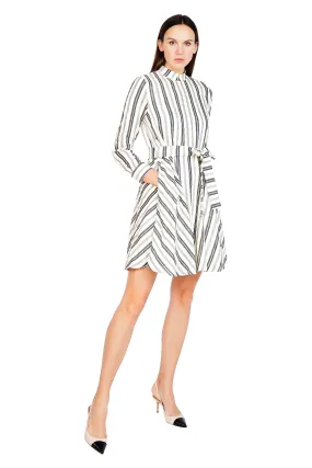 Imalda High-neck Zipper Flared Shirtdress