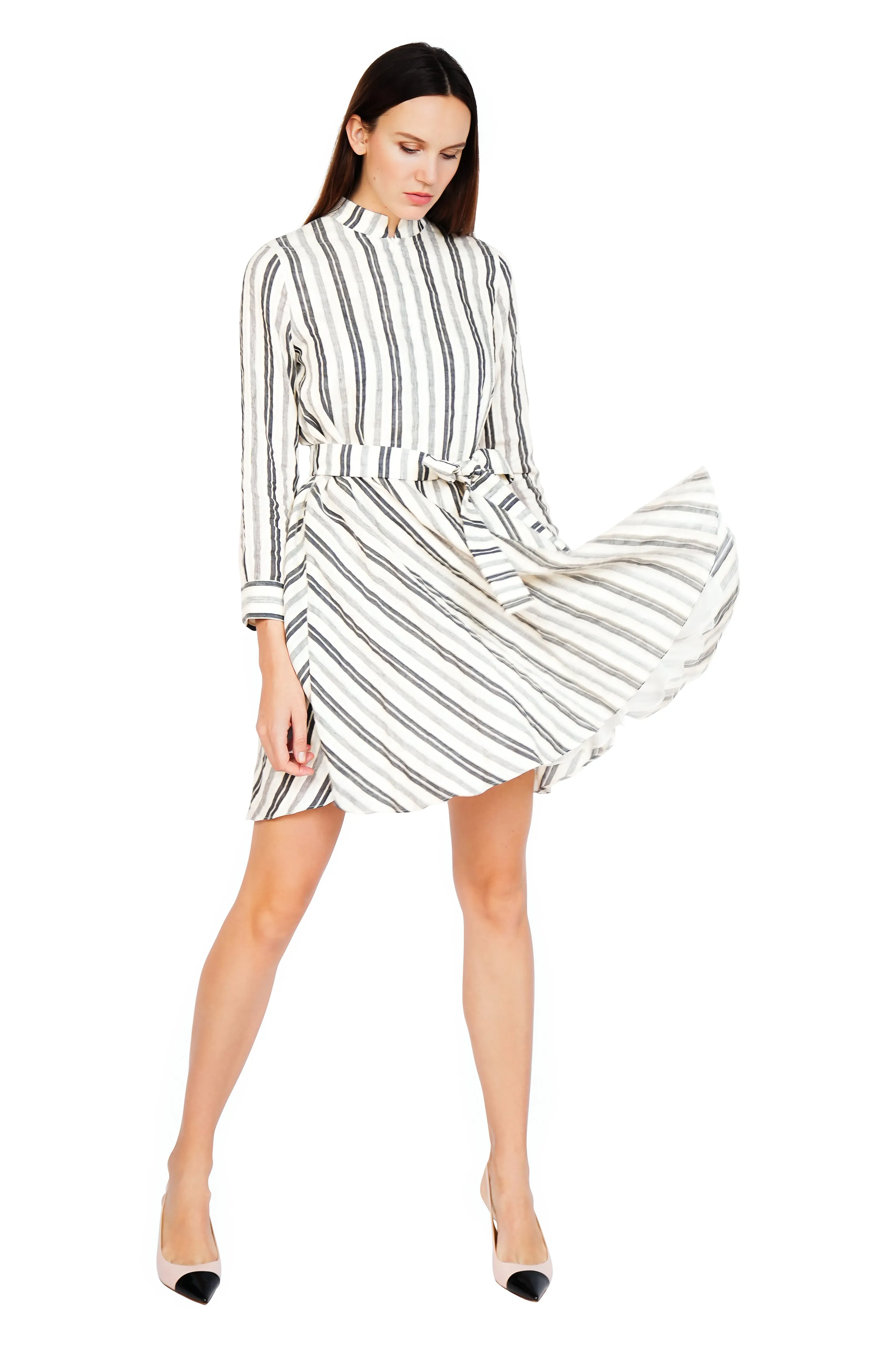 Imalda High-neck Zipper Flared Shirtdress