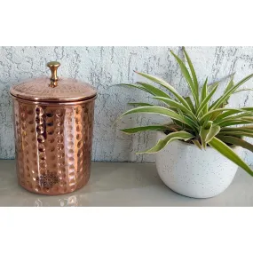 Indian Art Villa Handcrafted Pure Copper Hammered Design Box, Storage Box, 950ml