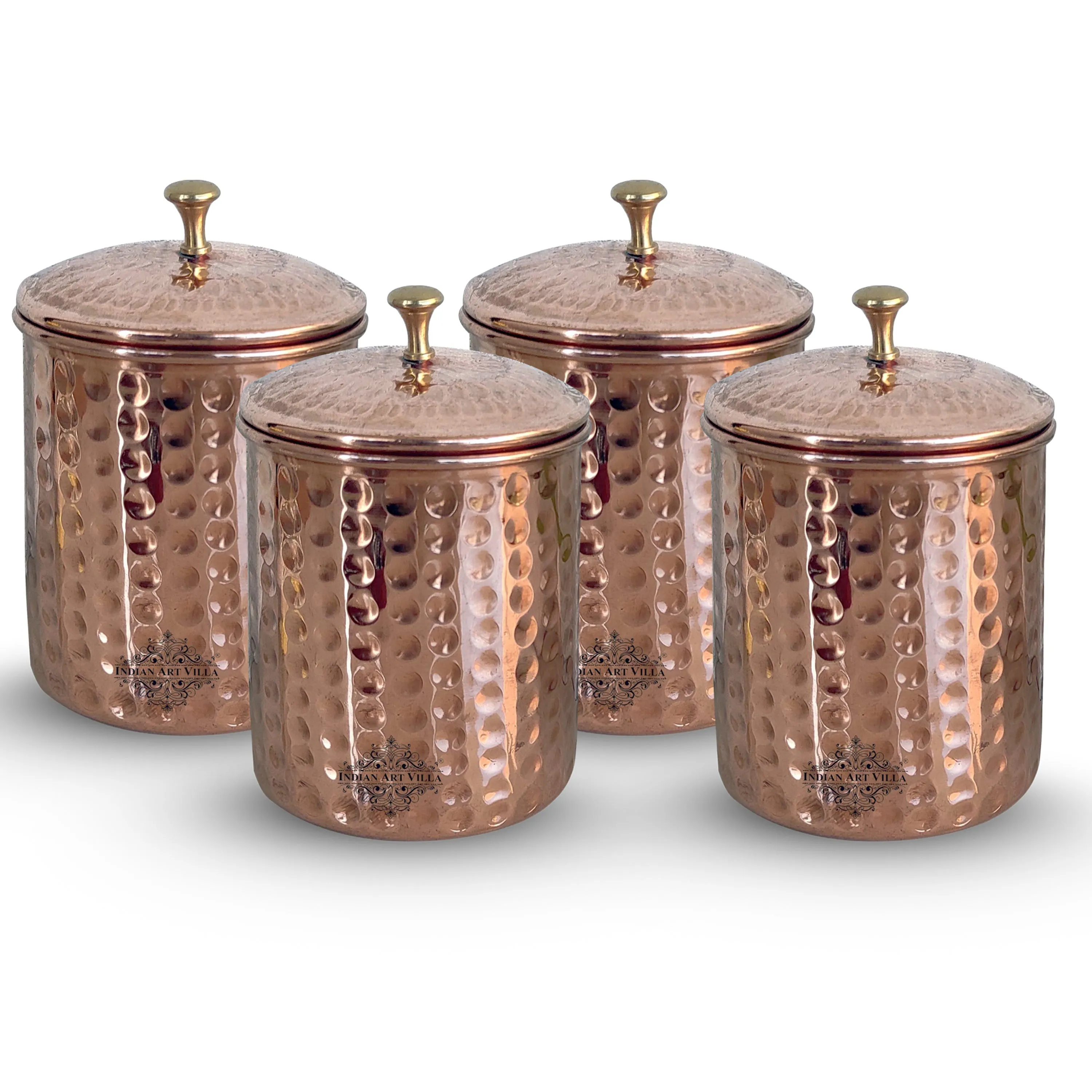 Indian Art Villa Handcrafted Pure Copper Hammered Design Box, Storage Box, 950ml