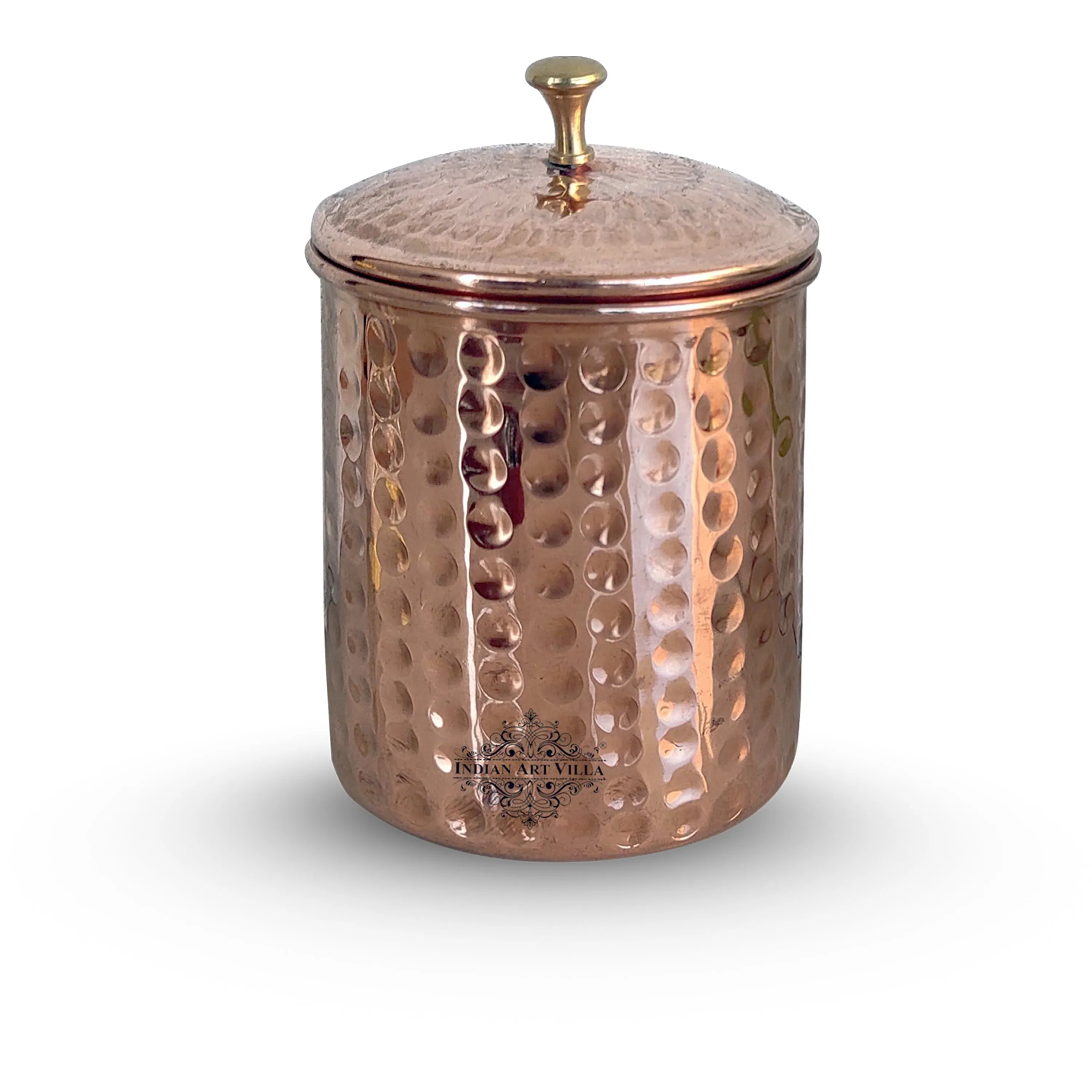 Indian Art Villa Handcrafted Pure Copper Hammered Design Box, Storage Box, 950ml