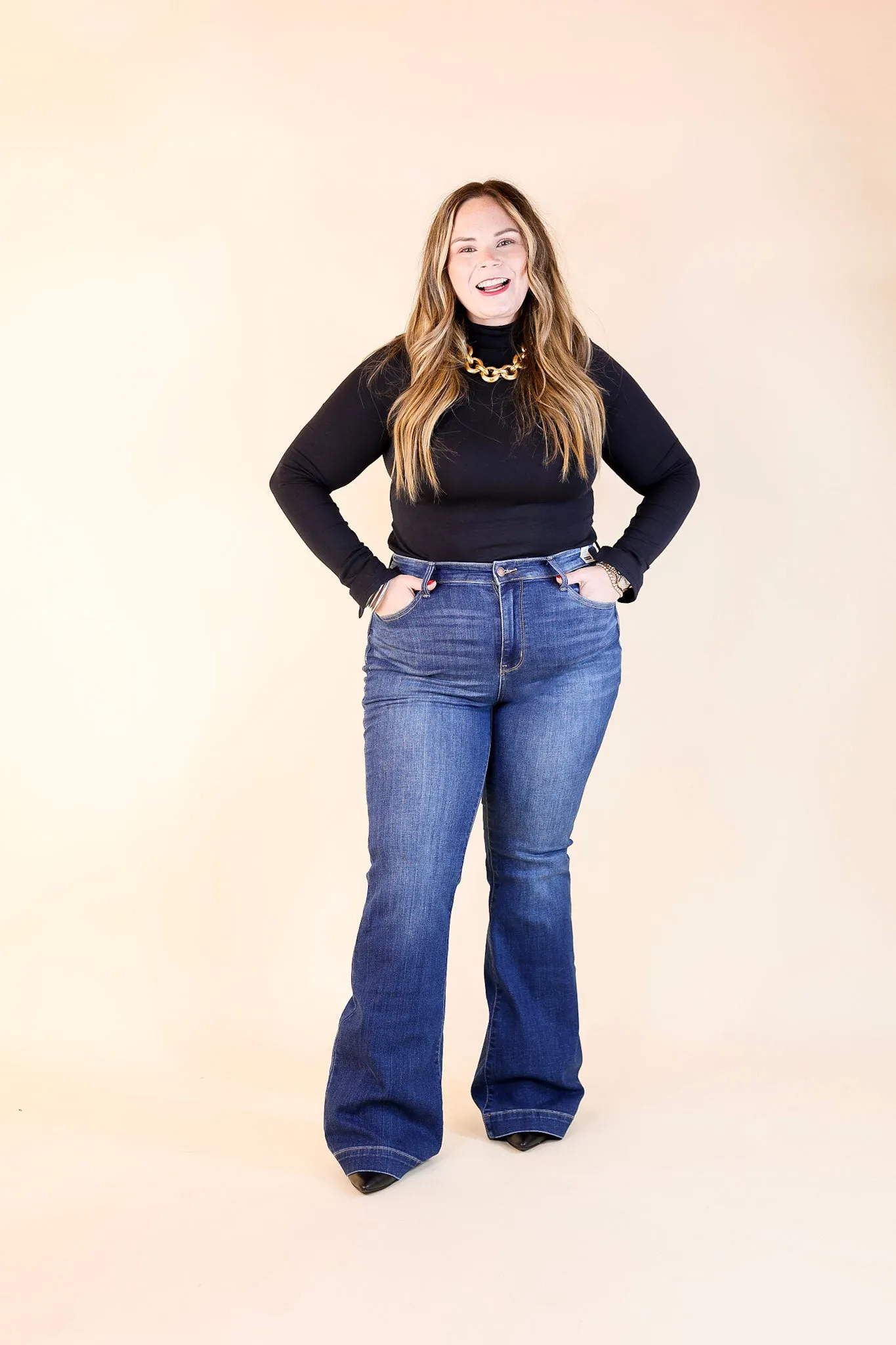 Judy Blue | On the Move High Waisted Wide Hem Flare Jean in Medium Wash