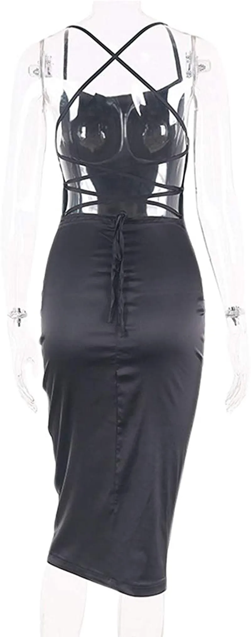 JUMISEE Women Neon Satin Sexy Bodycon Elegant Backless Long Midi Dress for Cocktail Party Clubwear