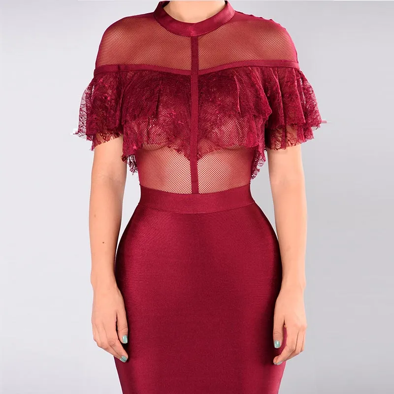 Kaye Lace Ruffle Dress #Bodycon Dress #Merlot