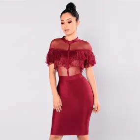 Kaye Lace Ruffle Dress #Bodycon Dress #Merlot