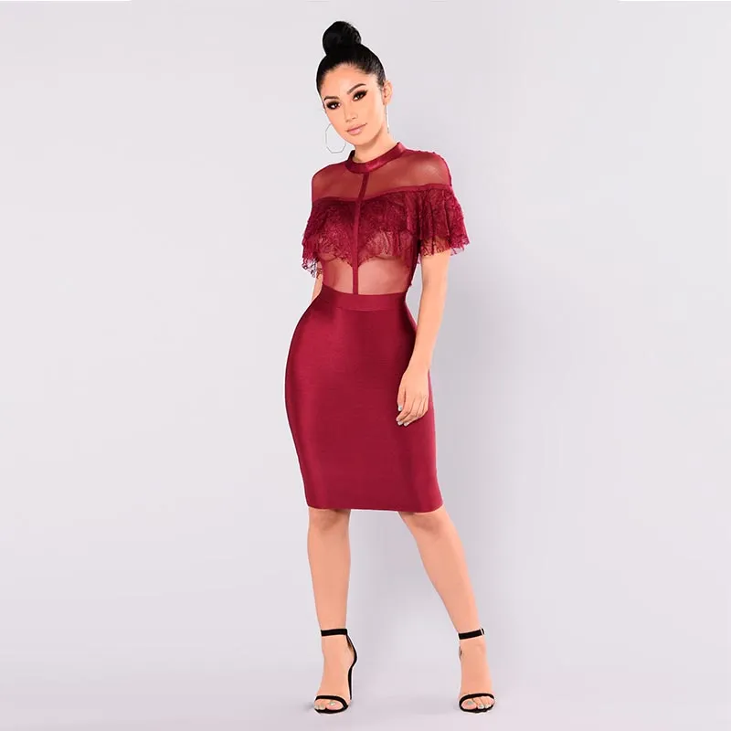 Kaye Lace Ruffle Dress #Bodycon Dress #Merlot