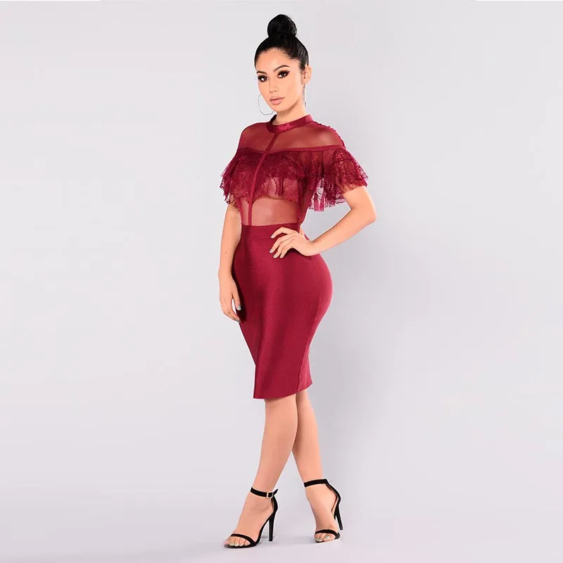 Kaye Lace Ruffle Dress #Bodycon Dress #Merlot