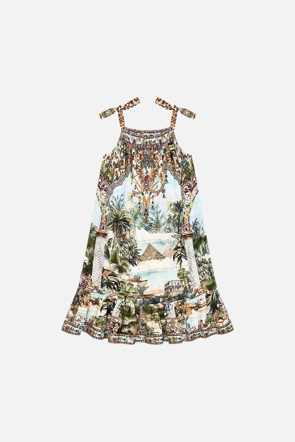 KIDS DRAWSTRING MAXI DRESS WITH BOWS 4-10 VIEWS OF THE VALLEY