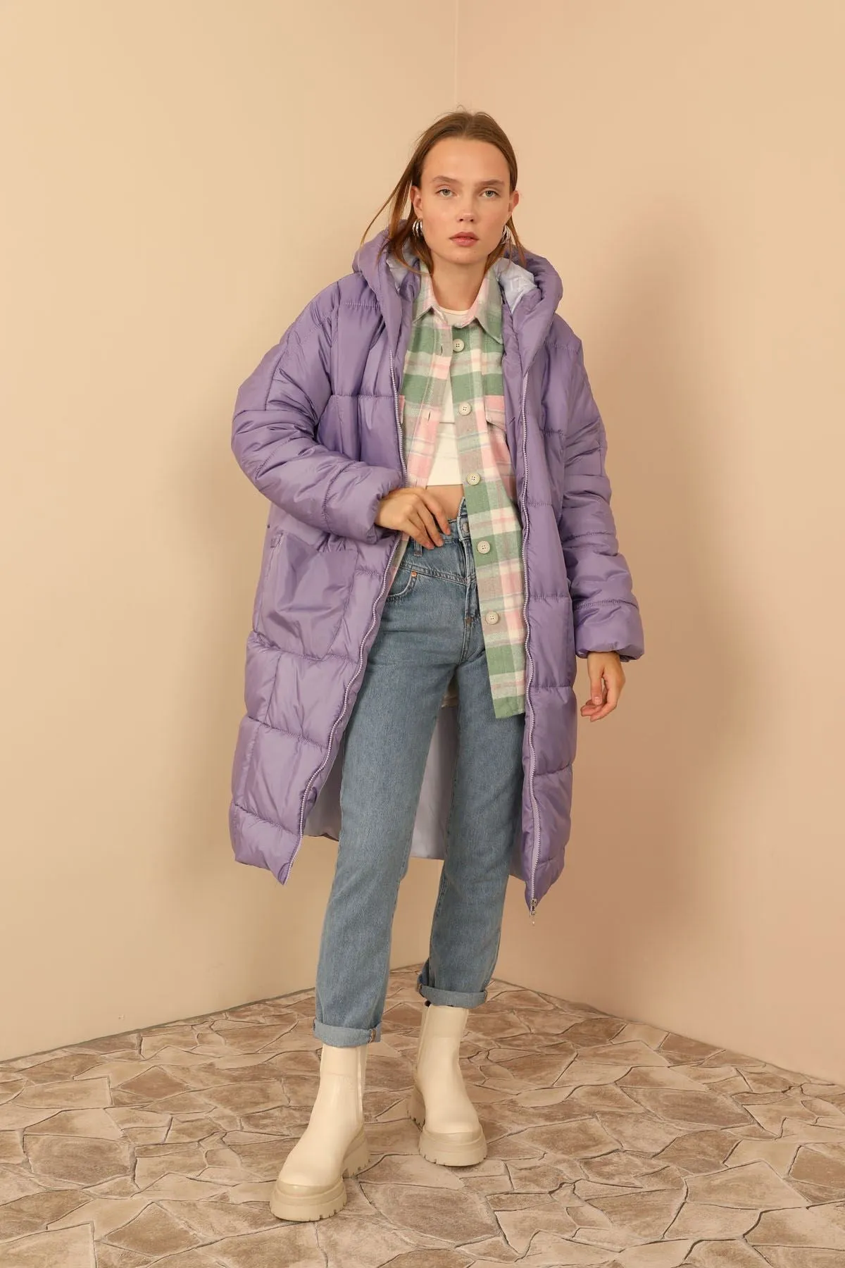 KKT Long Sleeve Oversize Women Coat - Lilac - Crewe