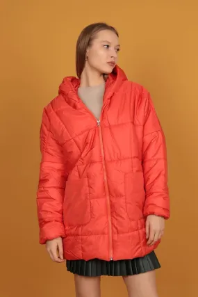 KKT Quilted Fabric Oversize Women's Coat-Orange - Bethesda
