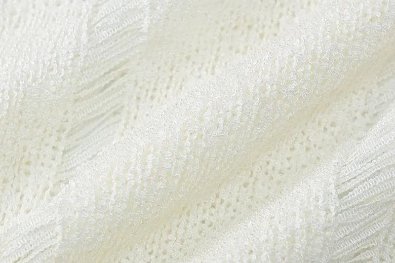 Knitted hollow out solid flared sleeve low cut mini skirt set