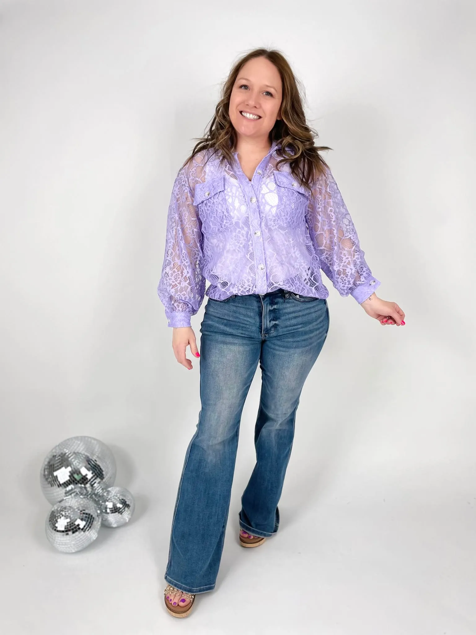 Lace Cascade Shacket Blouse in Lavender