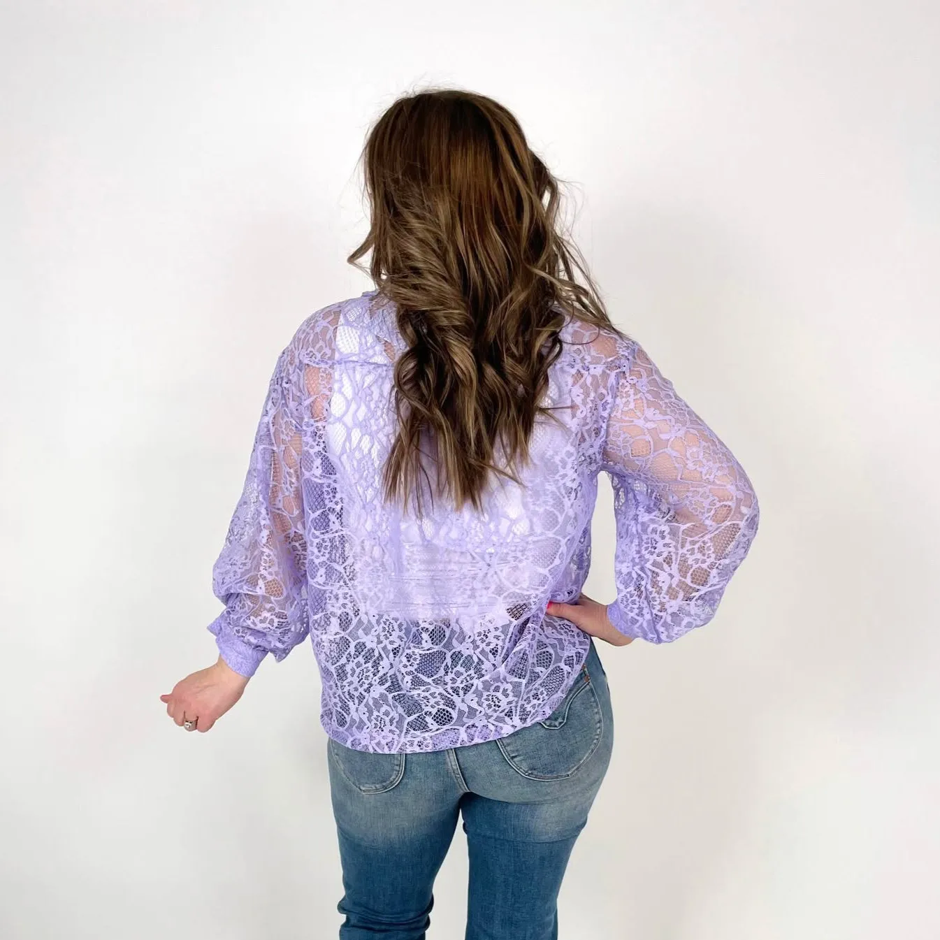 Lace Cascade Shacket Blouse in Lavender