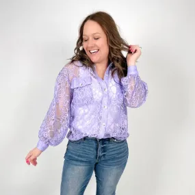 Lace Cascade Shacket Blouse in Lavender