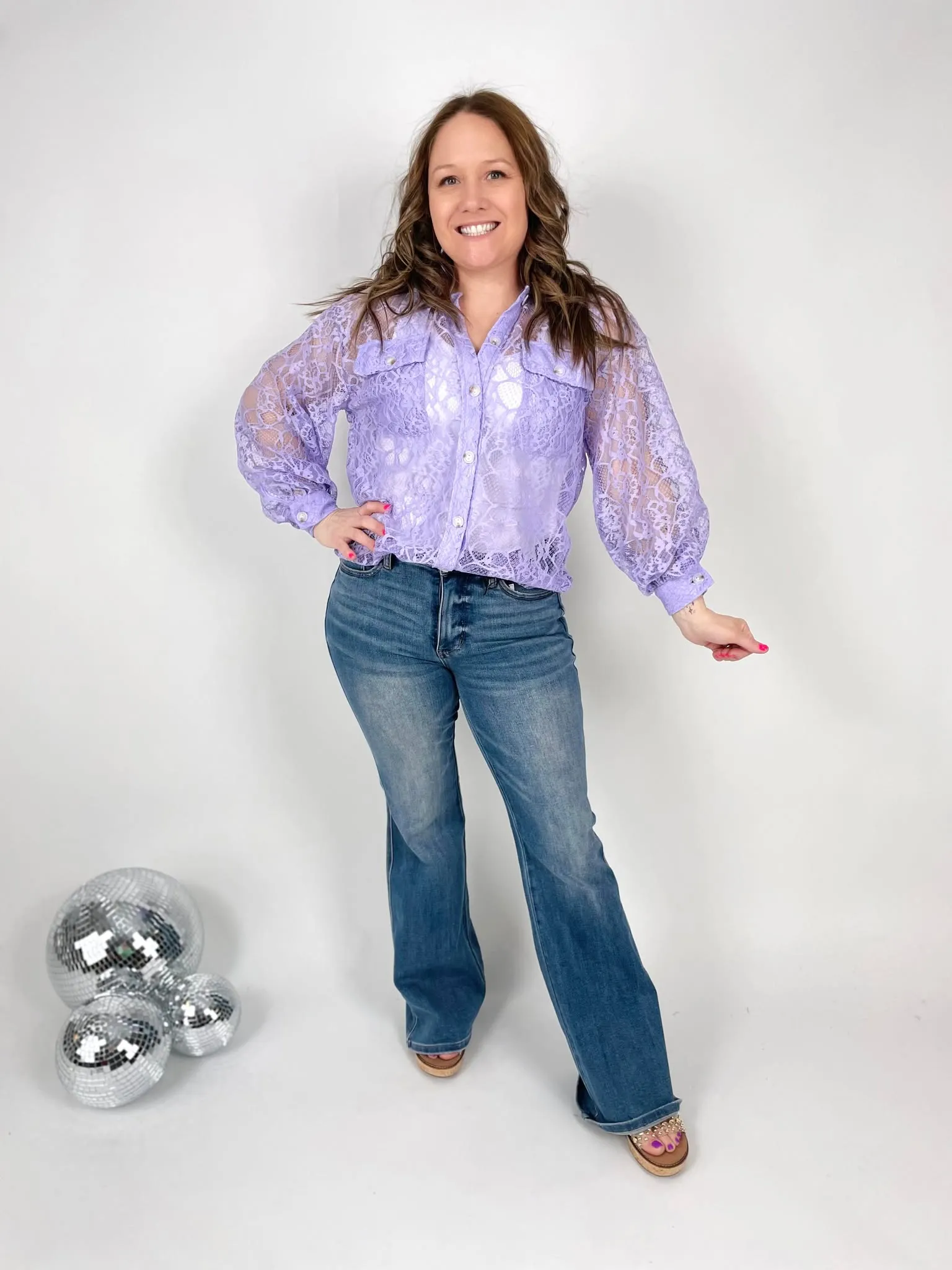 Lace Cascade Shacket Blouse in Lavender